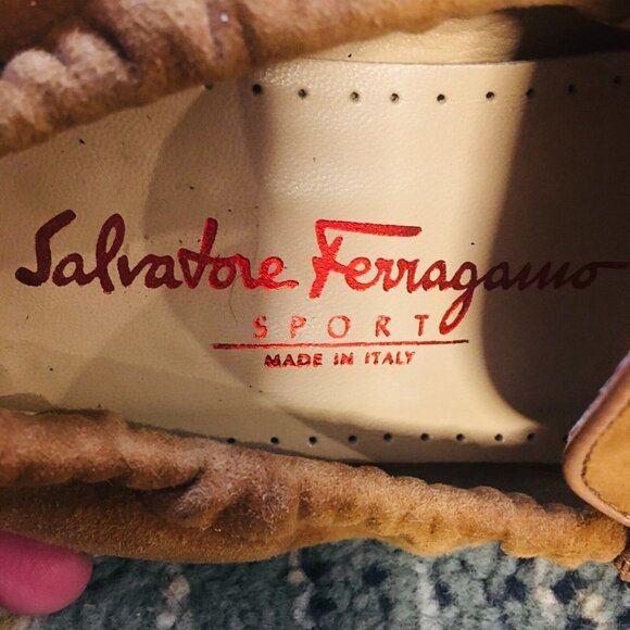 FERRAGAMO Vintage Suede Tan Horse Bit Logo Stretch Elastic Loafers Shoes W 7.5B - Picture 6 of 11